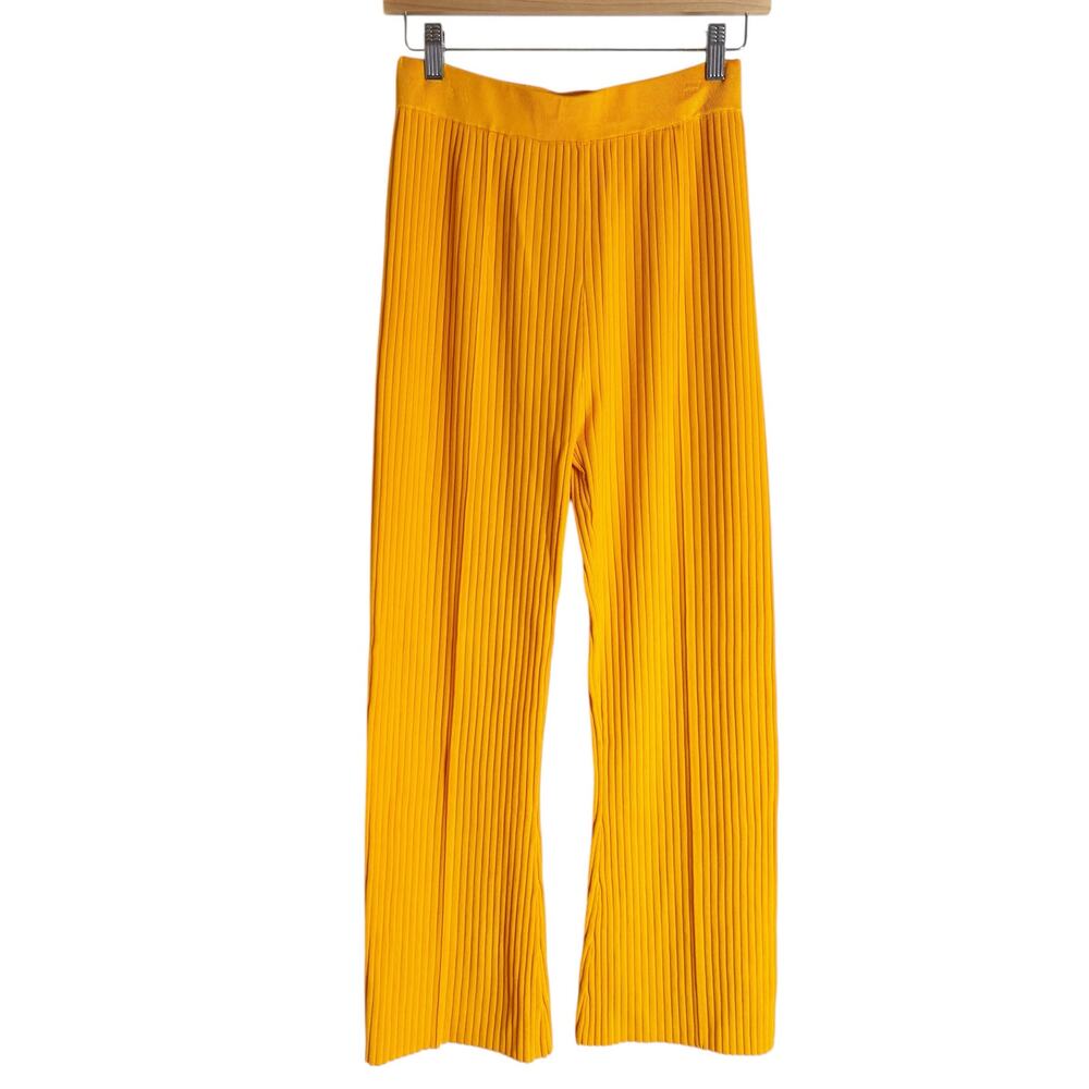 Nanushka Orange Ribbed Knit Wide Leg High Rise Pull-On Pants Size Large